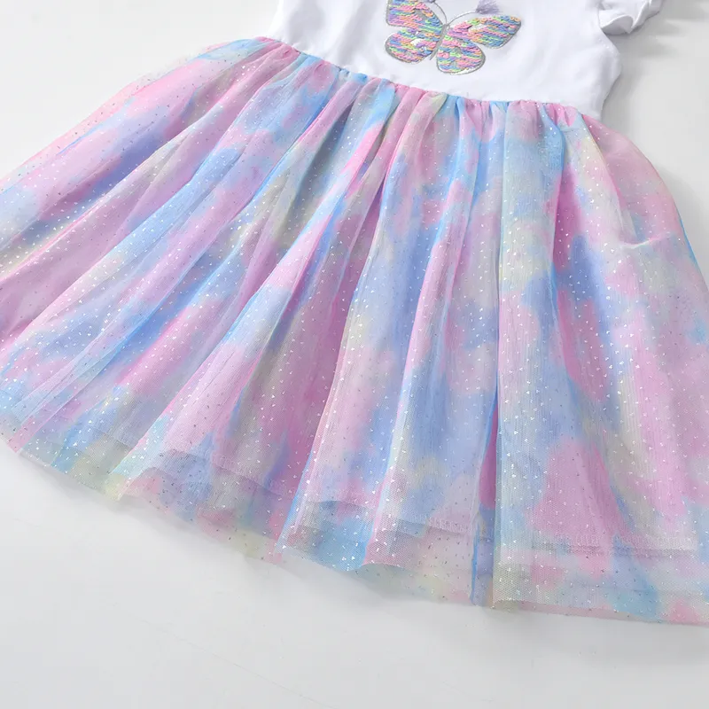 Vikitaの女の子の蝶のドレス子供のスパンコール衣装子供たちフレア袖vestidos幼児カラフルなドレス夏の服220426