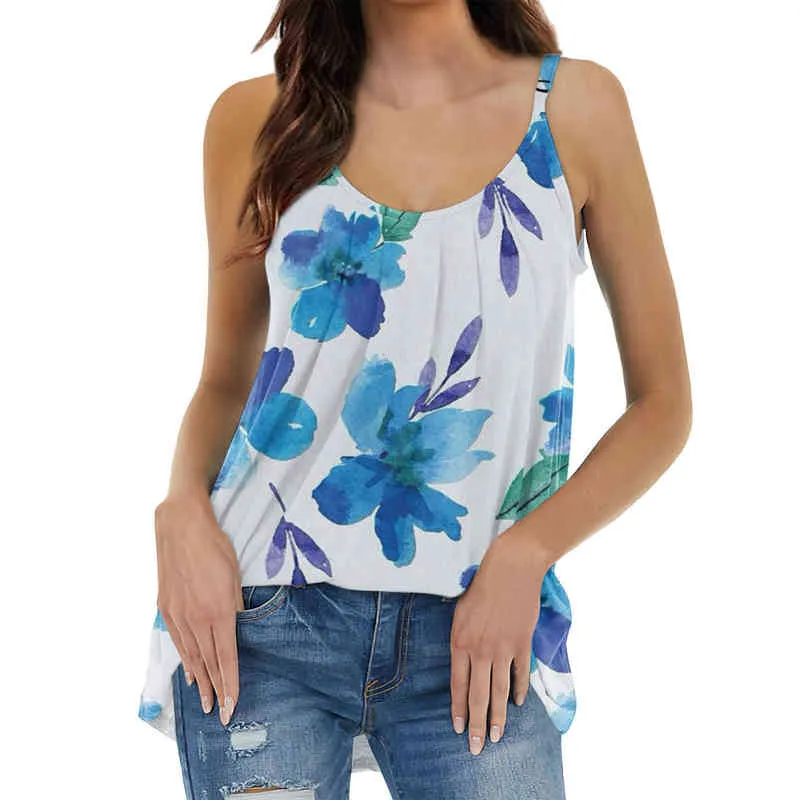 Vrouwen sexy tanktops mouwloze ronde nek bloem geprinte losse tanks casual plus size mode kleding top camisetas mujer 2022 l220706