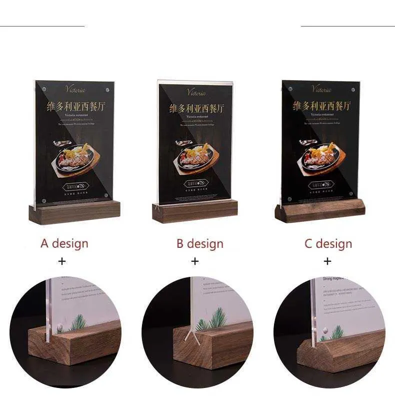 10x15cm Tag Frame Prisetiketthållare Ramstativ Hotel Coutertop Desk Sign Frame Black Walnut Wooden Base Name Card Display Rack