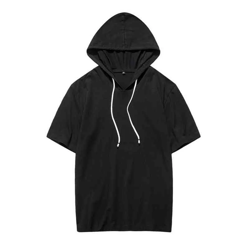 2022 Summer Men T-shirt Casual Solid Losse Hooded Tops T-shirts Mannelijke sportkleding Hoodie Hoodie Korte mouw Heren T-shirt Kleding L220607