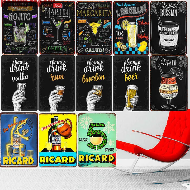 Mojito Martini Vodka Vintage métal signe maison Bar Pub assiettes décoratives bière Art peinture Ricard Stickers muraux décor 3020cm7223547