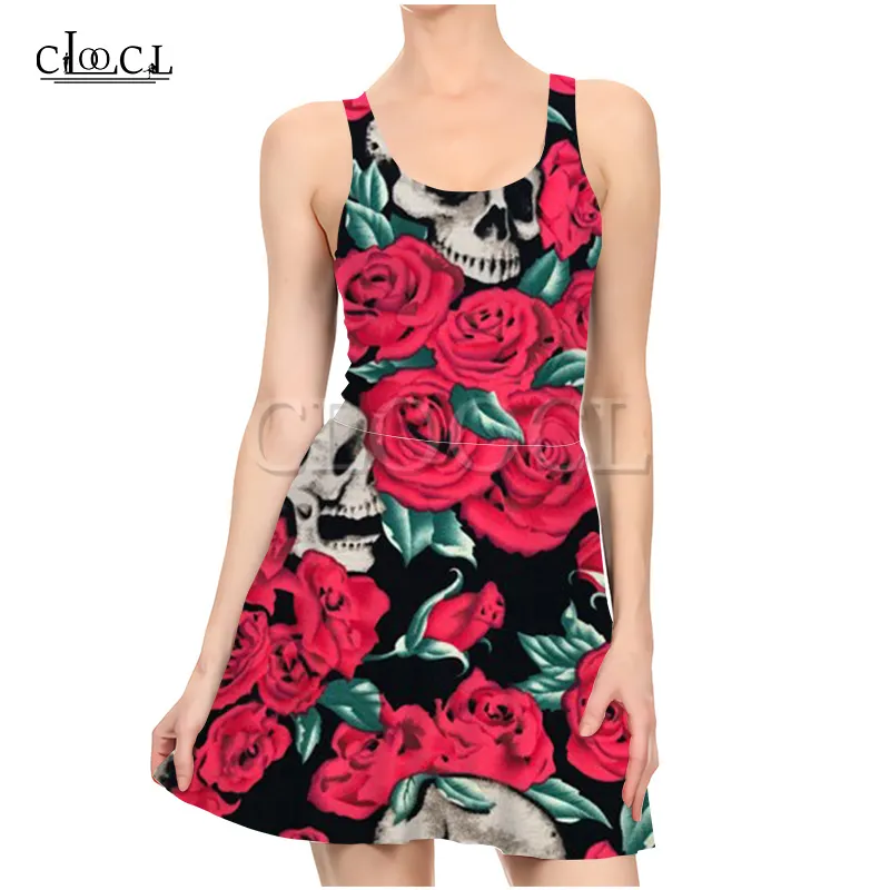 Renkli Retro Gül Çiçek 3D Baskı Yaz Elbiseleri Kadınlar için Kırışın Elbise Kolel Parti Seksi İnce Plaj Elbise 220617