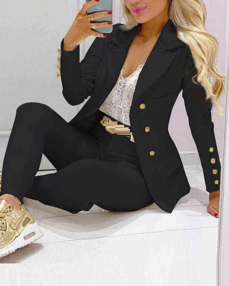 Blazer Pant Suits Two Piece Set Women Business Office Matching Otbits Белый красный розовый желтый черный 2021 одежда для женщин T220729