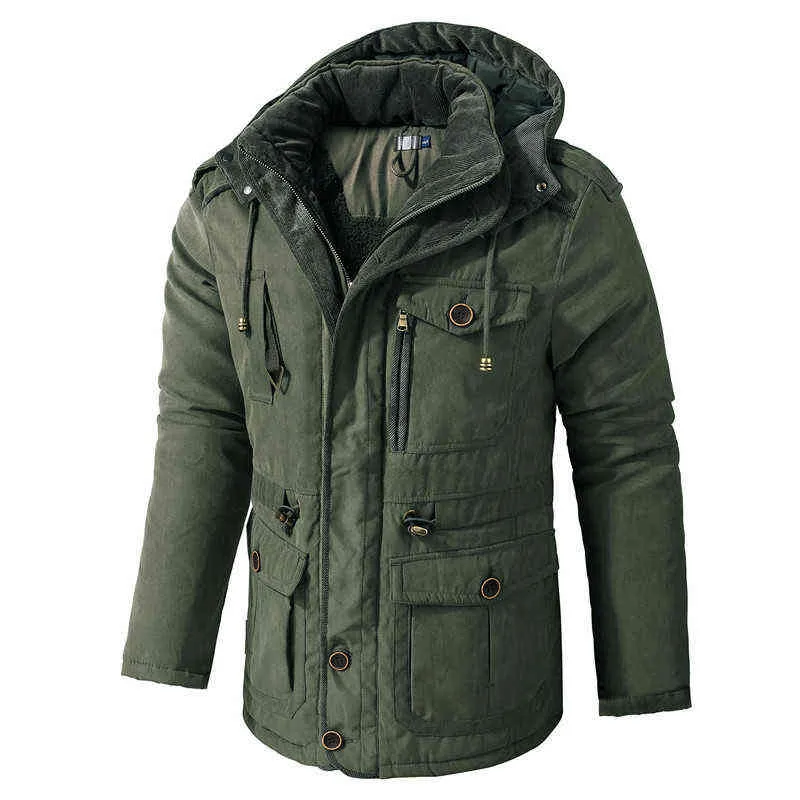 Veste d'hiver Hommes À Capuche Coupe-Vent Coton Rembourré Épaissir Manteau De Neige Mâle Slim Fit Casual Polaire Chaud Vestes Homme Classique Parkas L220706