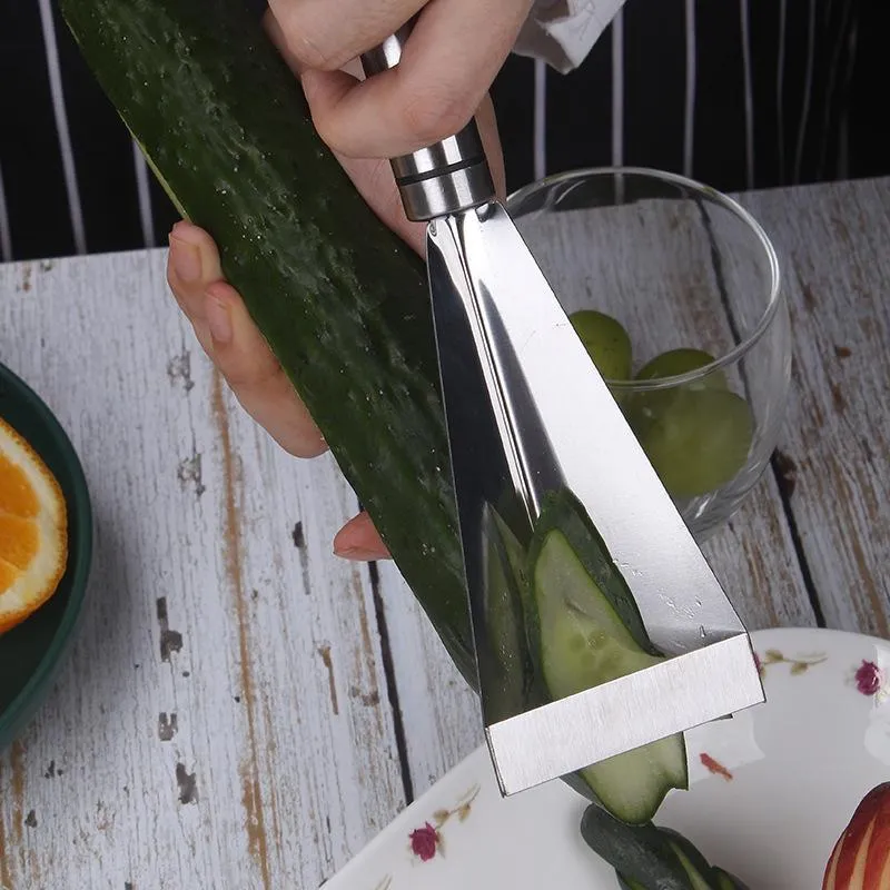 Acier inoxydable fruits légumes outils couteau à découper forme triangulaire couteau trancheuse antidérapant gravure lames accessoires de cuisine