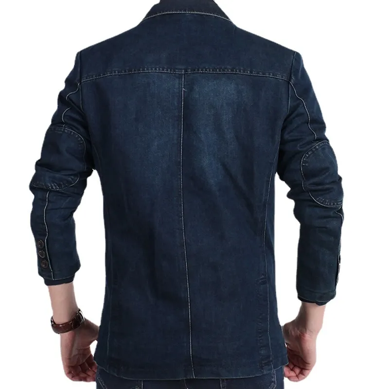 Blazer Giacca da uomo Casual Denim Slim Pocket Splicing Cappotto da uomo Manica lunga Monopetto Colletto rovesciato Blazer Giacca 220812