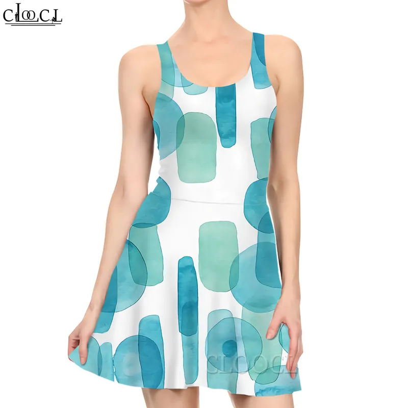 Women Dress Green Circle Pattern 3D Printed Mini Dress for Fashion Sleeveless Sexy Beach Dresses Female Clothes 220616