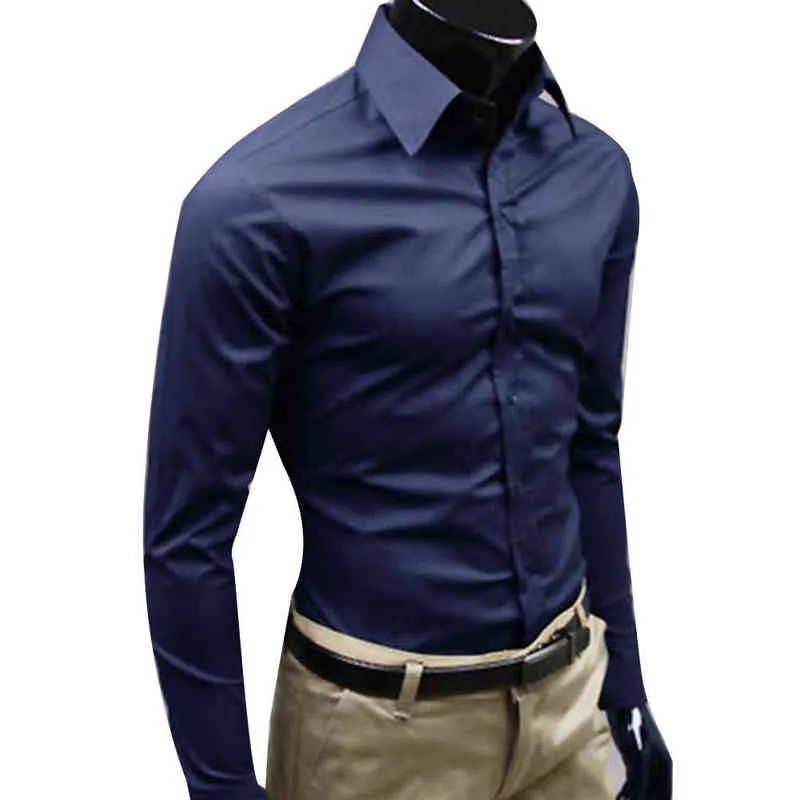 Män Autumn Long Sleeve Casual Elegant Work Shirt Business Men Solid Color Long Sleeve Buttons Down Slim Cotton Plus Size Shirt L220704