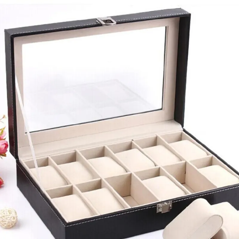 PU Watch Box Organizer с мягкими кожаными подушками для мужчин Женские ювелирные коробки показывают подарок 10 слотов 220726