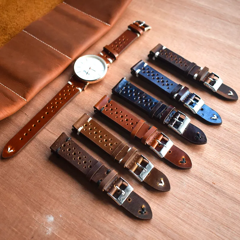 Retro Genuine Leather Watchband 18mm 20mm 22mm 24mm Calfskin Watch Straps Porous Breathable Handmade Stitching for Men 2204124039506