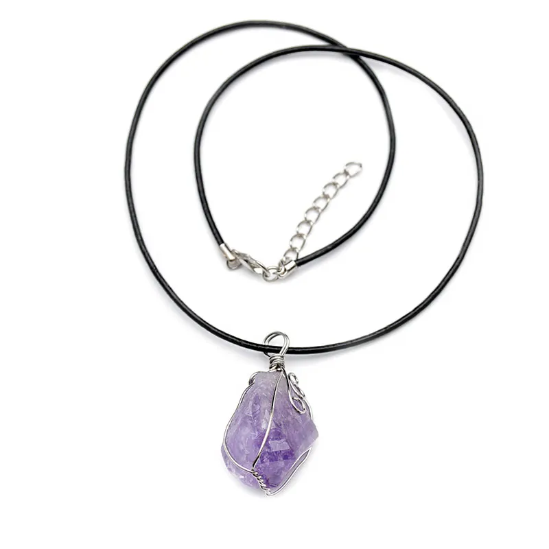 Natural Amethyst form Nugget Pendant Blacelet Cord Chains Necklace Fashion Energy Jewelry Crystal Healing Gemstone9588615