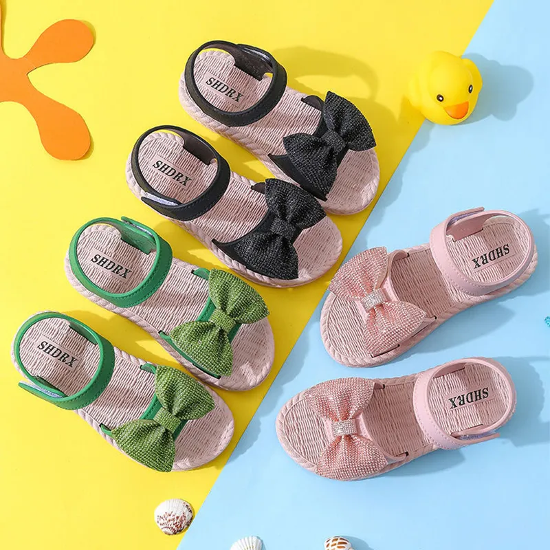 Summer Girl Knot Nonslip Soft Kids Toddler Baby Shoes Korean Childrens Girls Princess Open Toe Beach Sandals 220607