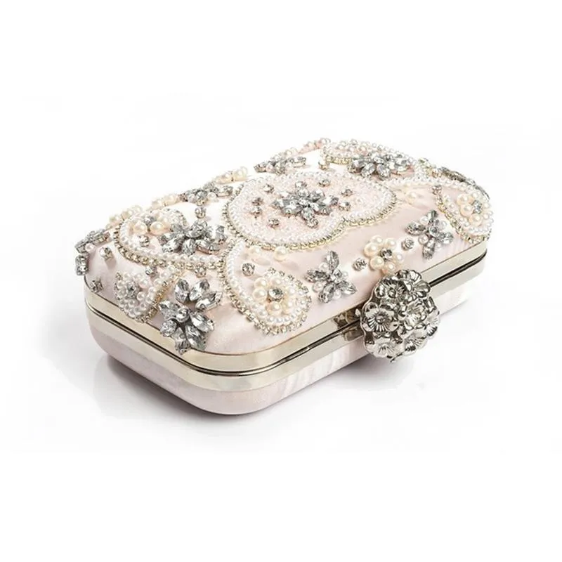 Abendtaschen Luxus Frauen Kristall Handgemachte Diamant Clutch Party Geldbörse Rosa Strass Perle Hochzeit Handtasche296L