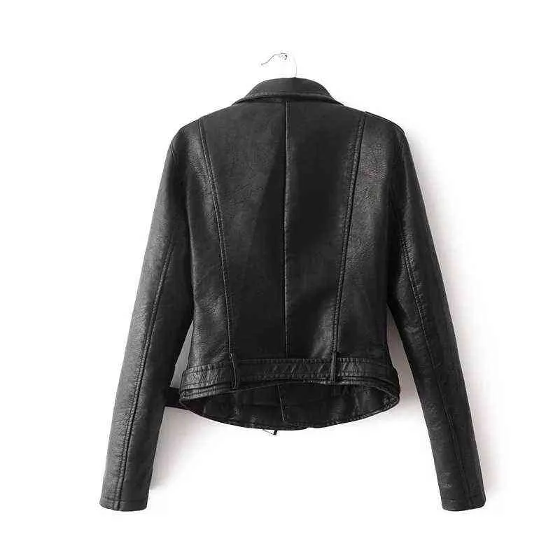 2022 nouvelle mode femmes automne hiver noir vestes en simili cuir dame Bomber moto Cool manteau d'extérieur avec ceinture L220801