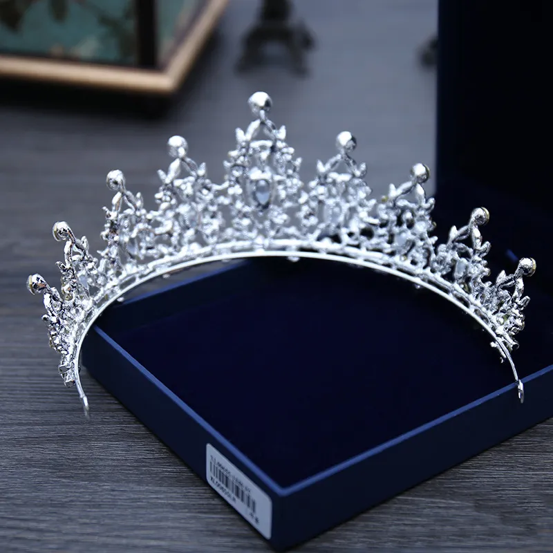 Kristal Gelin Taç Gümüş Renkli Diadem Tiaras Tiaras Düğün Saç Aksesuarları Başlıklar Baş Takı 220726