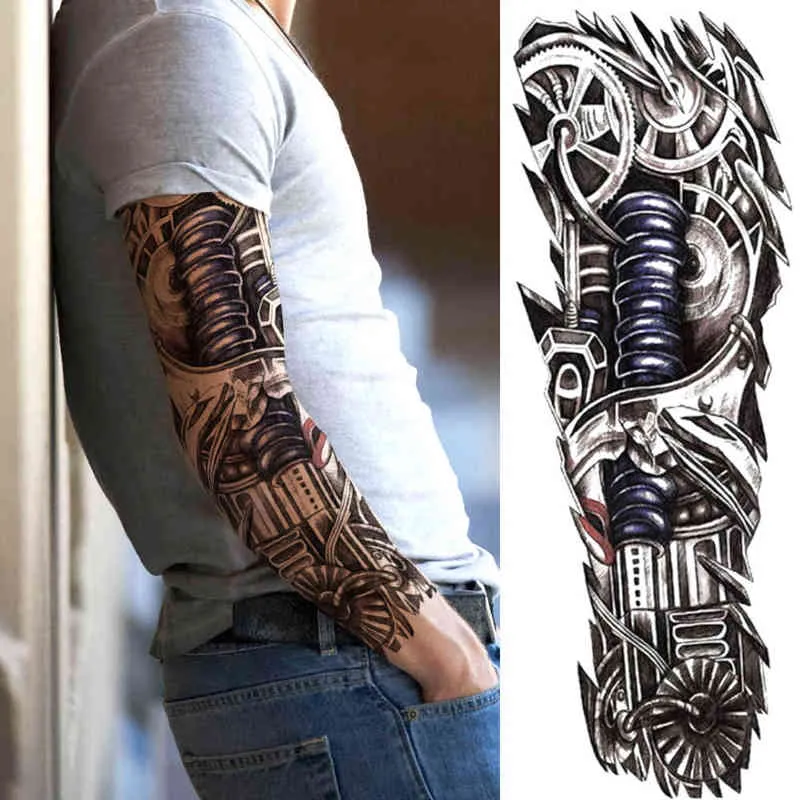 NXY Tatuagem Temporária Tatuagem Militar Maori Totem Tottoos para Homens Realista Falso Full Arm3d Dragão Dragão Lobo Lobo Robô Tatoos Pasta 0330