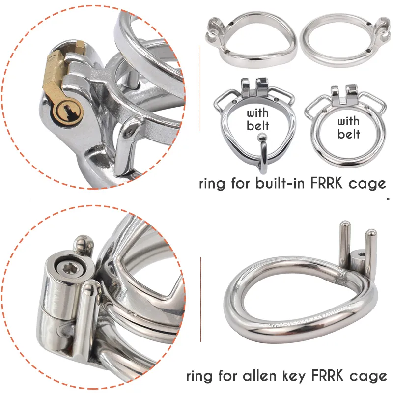 FRRK Base Cock Ring for Builtin Metal Chastity Cage Stainless Steel Penis Lock 40mm 45mm 50mm 55mm BDSM Sex Toys 220520