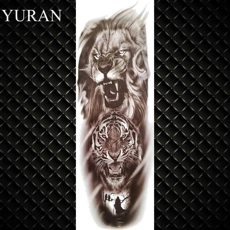 NXY Tymczasowy Tatuaż Yuran Flash Fałszywy Full Arm Soldier S Wodoodporne Lwa Knight Angel Tatoo Dla Mężczyzn Kobiety Body Nogi Art Naklejki 0330