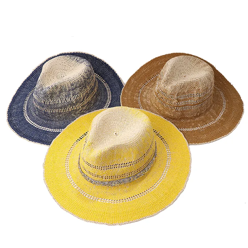 Gradient Summer Women's Men's Jazz Hat Straw Hat Drill Chain Accessories Beach Shade Sun Protection Hop Hat Panama