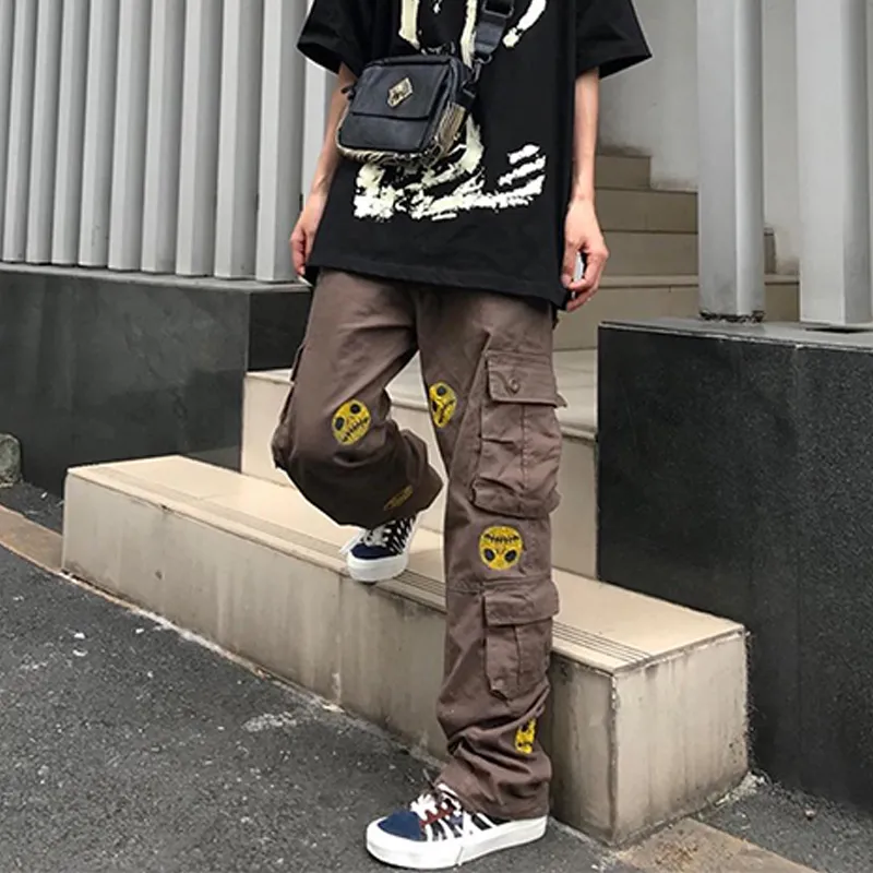 Pantaloni da uomo Grimace Drilling Salopette multitasche uomo e donna Straight High Street Oversize Cargo Harajuku Pantaloni larghi casual 220920