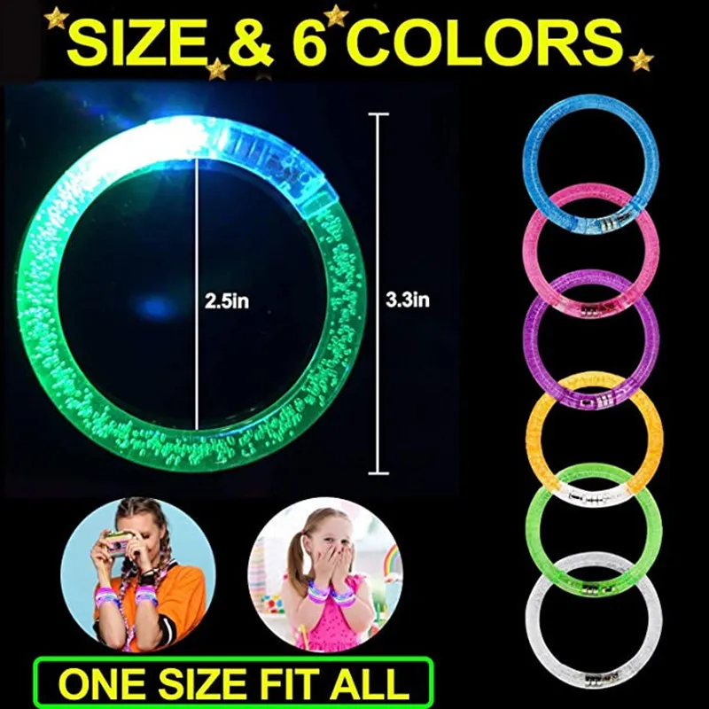 Glow Sticks Bracelets Party Supplies in The Dark LED Flashing Wrist Luminous Bangle Bracelet Light Up Toys Wedding Deco 220817