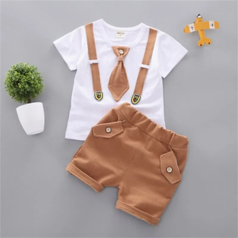 Roupas de meninos conjuntos de verão bebê nascido roupa terno camisa de casamento estilo cavalheiro + calças para conjunto 220326