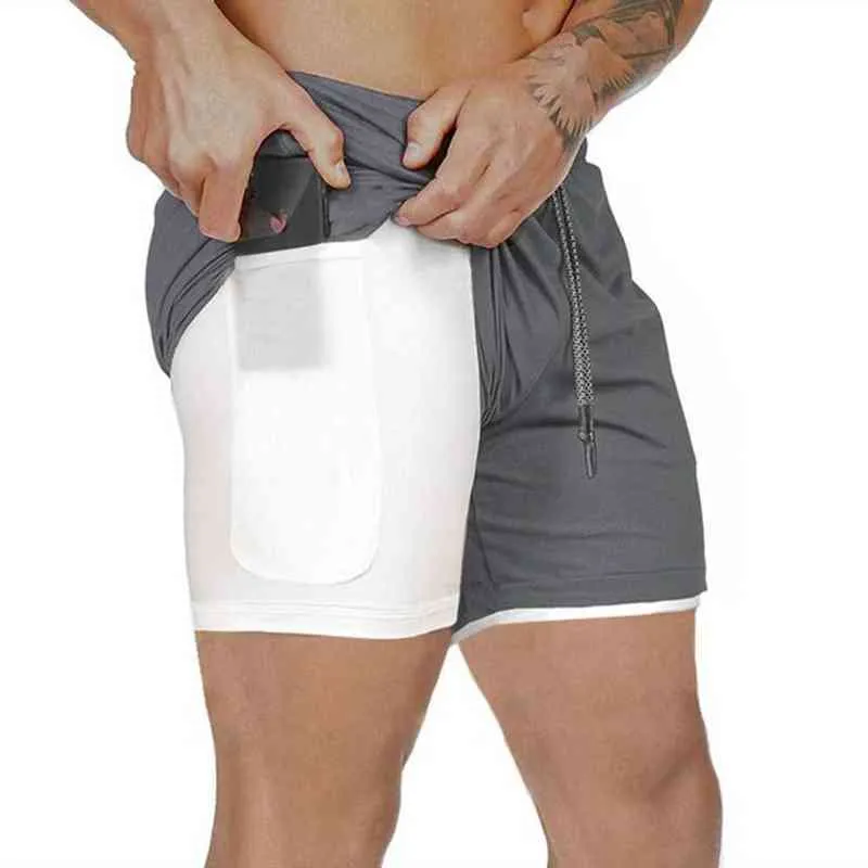 Novo telefone de bolso de bolso de shorts de shorts de academia de bolsa de camada dupla masculina