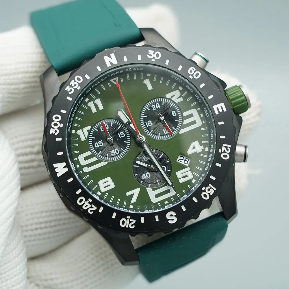 Мужские часы Japan Quartz Endurance Pro Avenger Chronograph 44mm Watch Green Rubber 1884 Мужские часы Hardex Glass Wristwatch302n