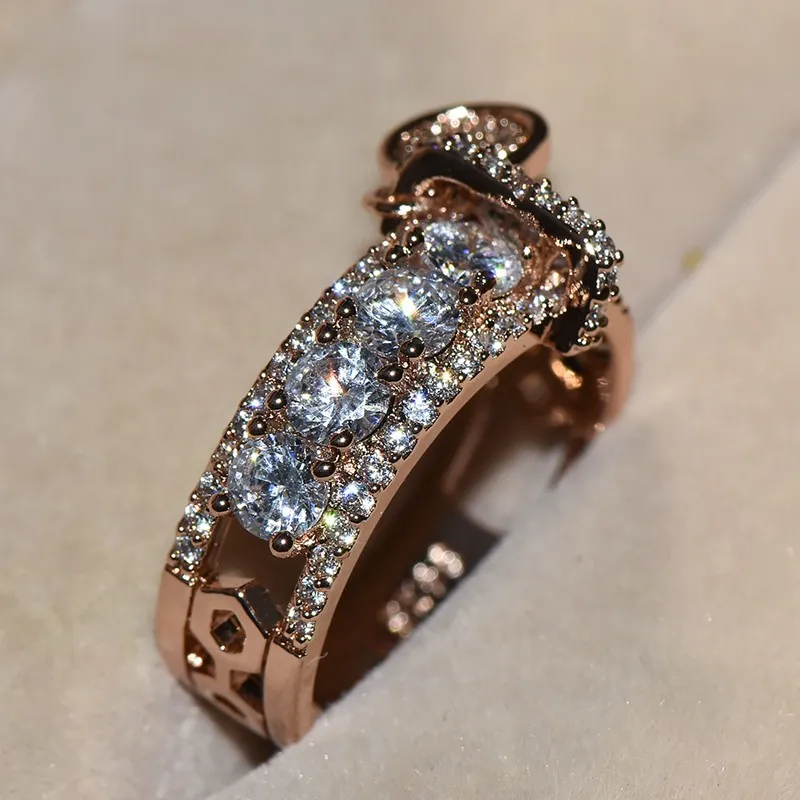 Markenband Luxus Diamant Schlüsselringe Schmuck 925 Sterling Silber Weiß Klar Topas CZ für Frauen Hochzeit Vintage Ring159Z