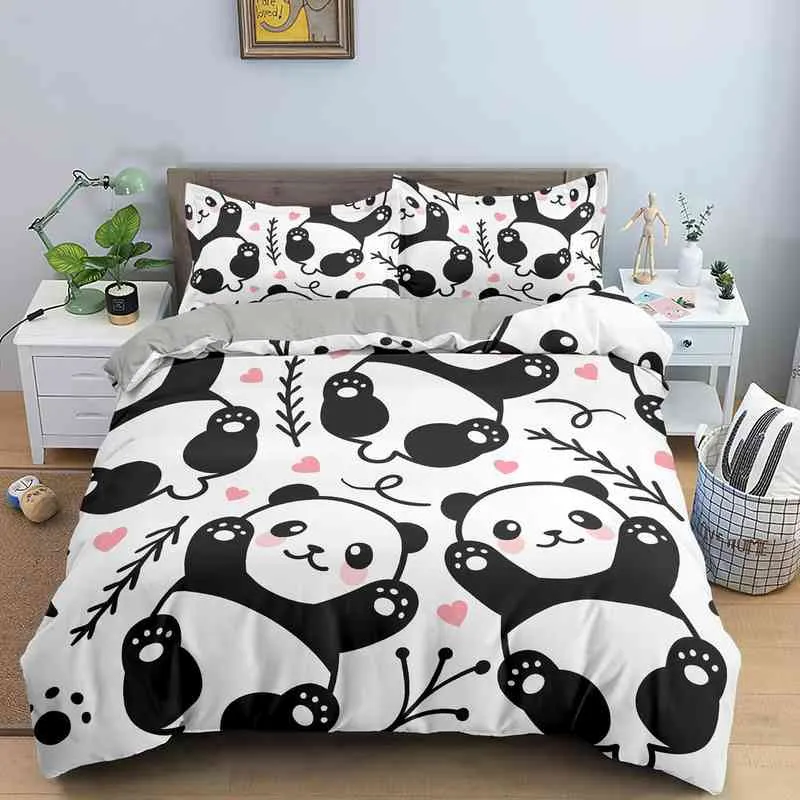 Tecknad panda sängkläder set söt tryckt täcke omslag
