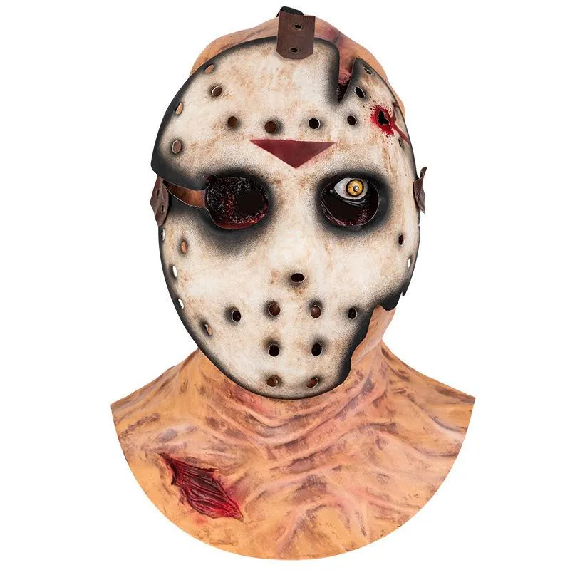 Horror Jason Scary Cosplay Full Head Latex Mask Open Face Haunted House Props Halloween Party Supplies 220611