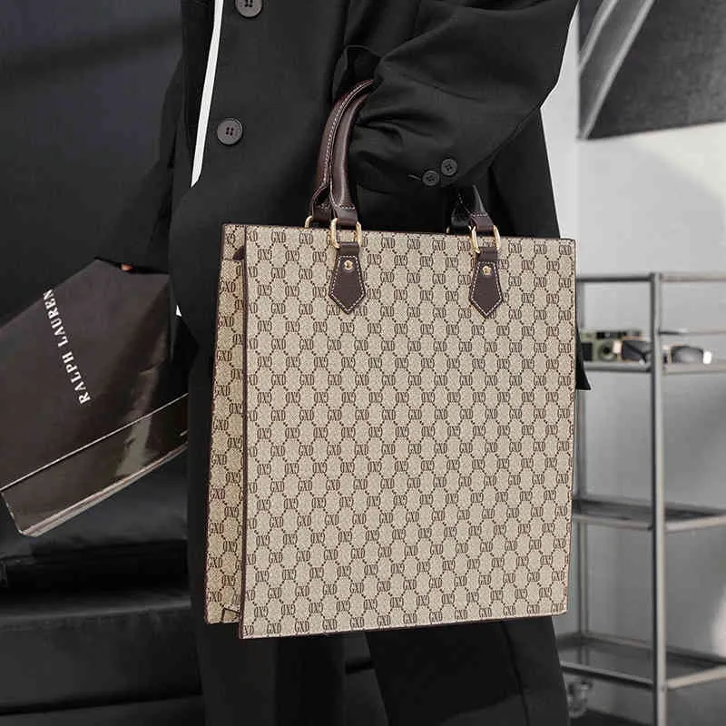 Handväska ny trend gitter portfölj företag dator handväska vertikal singel axel messenger väska