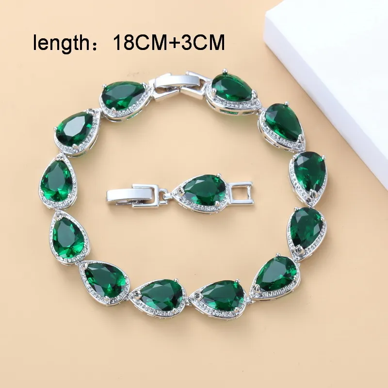 11.11 Sale Water Drop 925 Mark Jewelry Sets With Green Cubic Zirconia Bridal Costume Necklace And Earrings For Women Wedding 220726