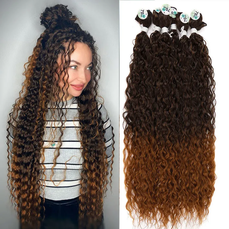 32quot Synthetic Afro Kinky Curly Hair Bundles Anjo Plus Organic Fiber Hair Extensions Ombre Color Full Head Fluffy For Wom9213771