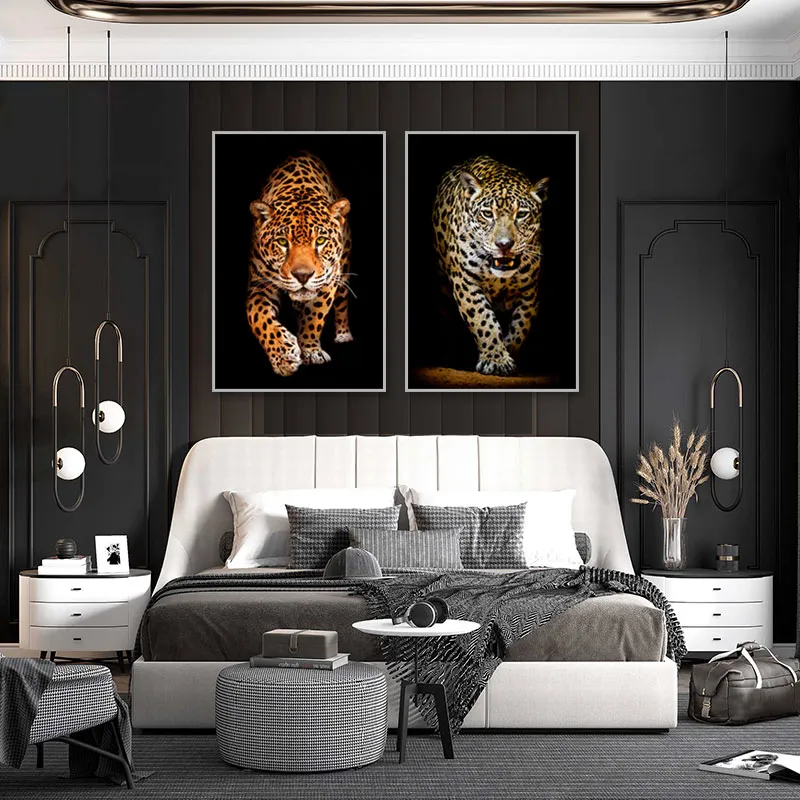 Walking Leopard Posters Prints Canvas Painting Wild Animal HD Pictures Wall Art Panther Decoration Picture for Living Room Decor