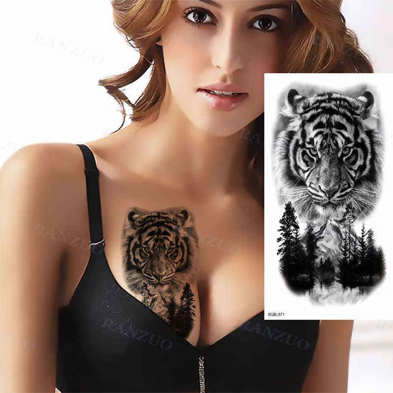 nxy الوشم المؤقت للماء ملصقا كبير النمر الأسد الذئب روز الذراع محب رجل امرأة الجسم الفن tatuajes 0330