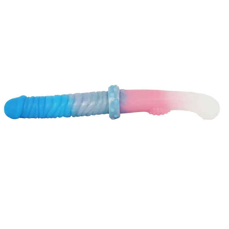 Nxy Dildo New Double Headed Penis Silicone Femminile Soft Massage Stick Masturbazione Appassionato Plug anale a forma speciale Manuale 0316