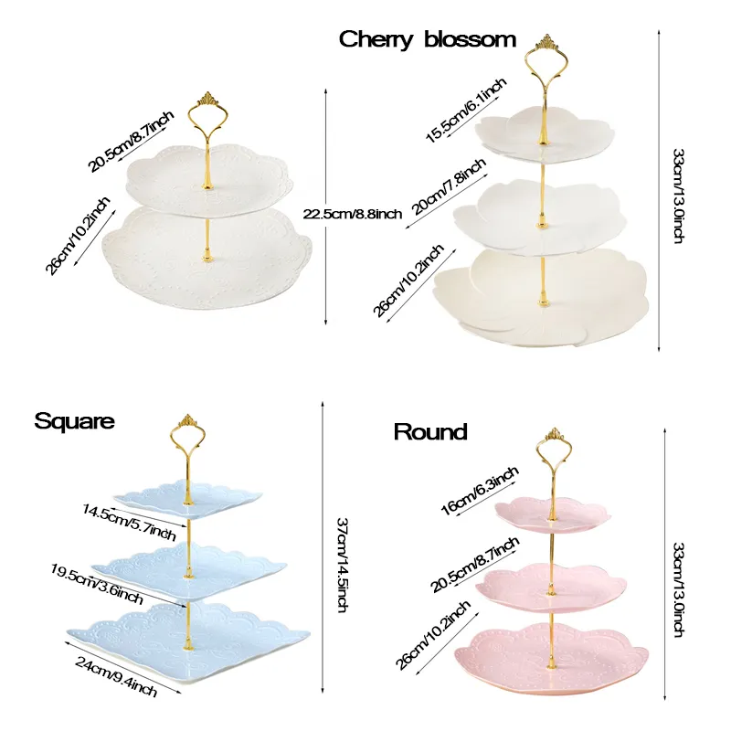 Vassoio da dessert tè pomeridiano 3 strati di vassoi di frutta in plastica Scaffali ornamenti torte da dessert Camera da letto Articoli vari desktop Scaffale ordinato BH6627 WLY