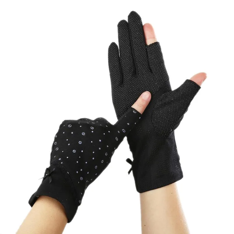 Five Fingers Gloves Fingerless Thumb & Index Finger Stretch Sunscreen Anti-Uv Anti-Slip Women Driving Lace ST005236T