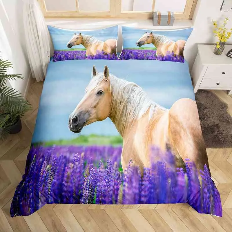 3d häst täcke täcker kung queen size gul solros sängkläder set blommig djur temat quilt vilda djur mjuk tröskel