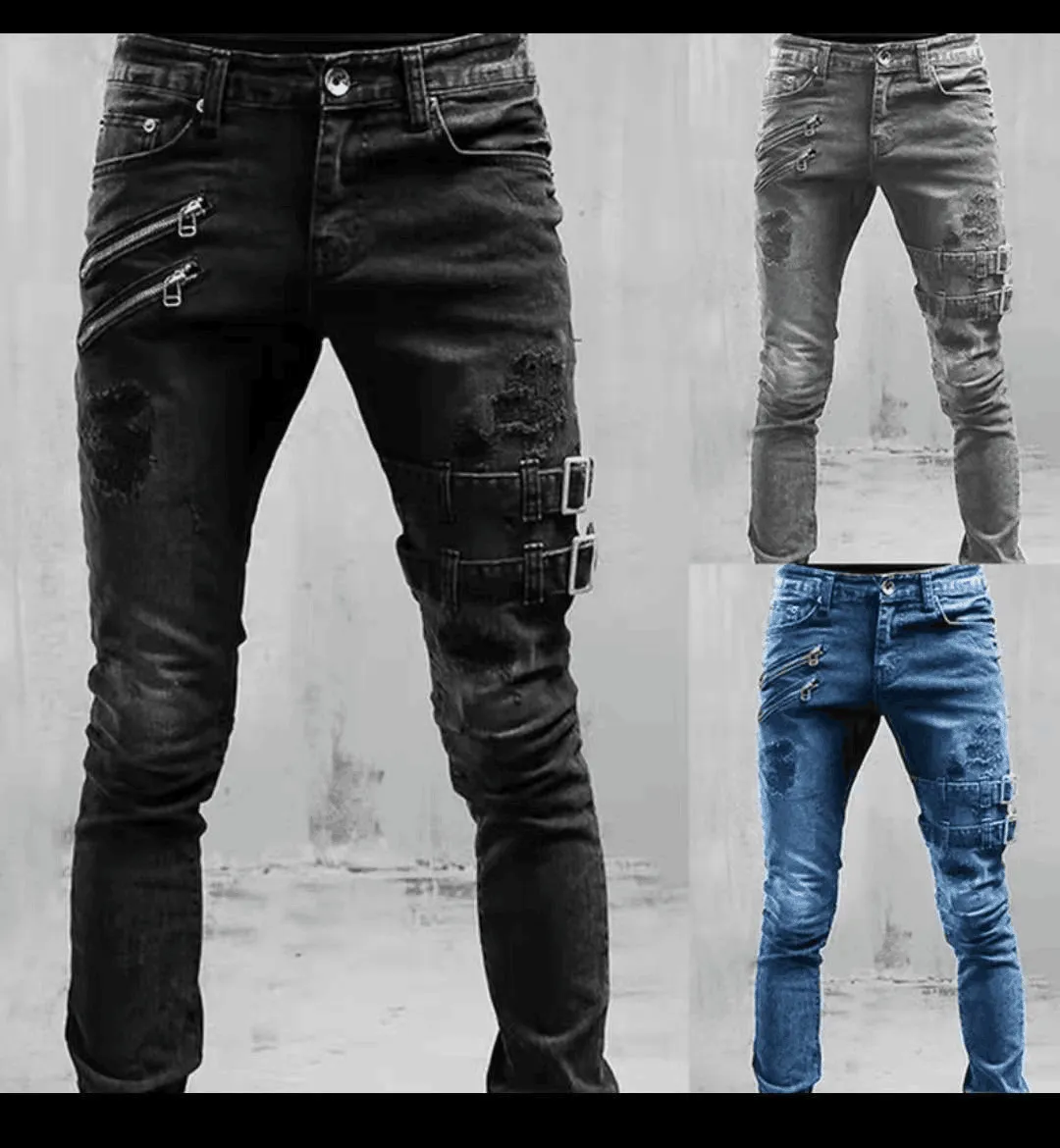 Hommes taille haute mode Jean printemps été petit ami moto rue porter maigre décontracté Denim pantalon jean droit pantalon