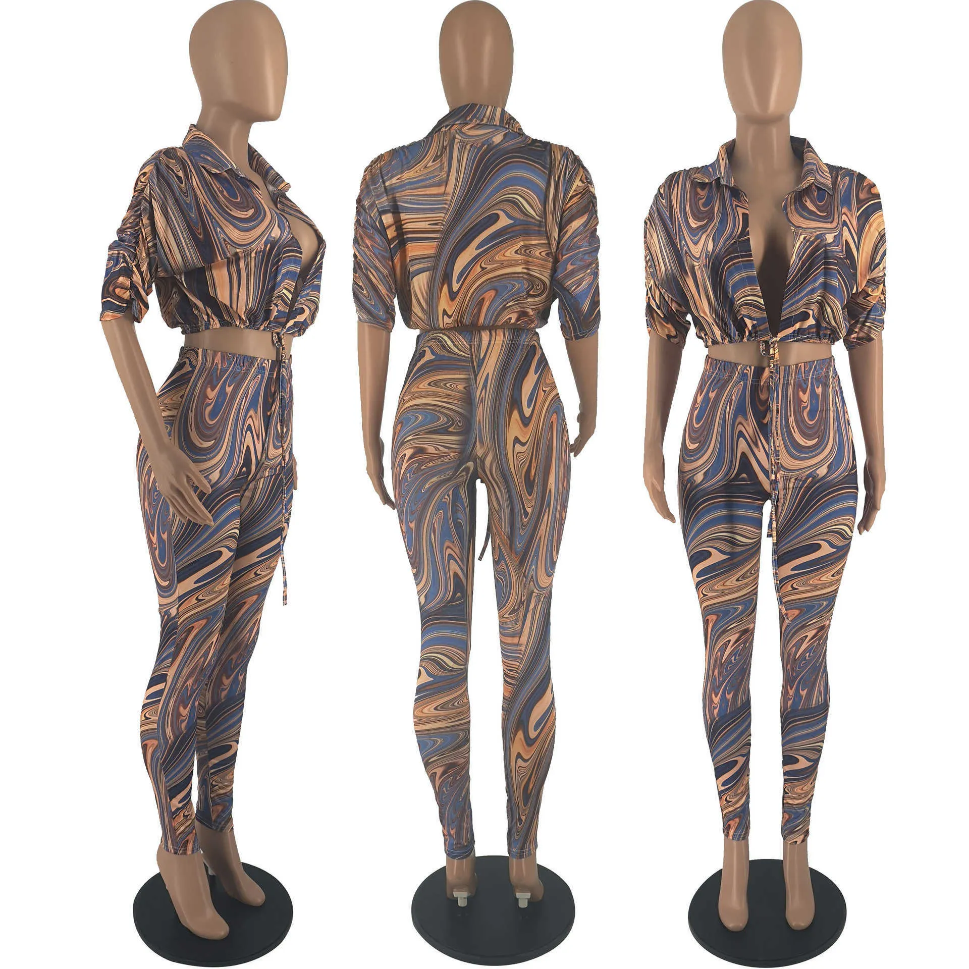 Dames trainingspakken vintage geometrisch patroon tweedelige set shirts en broeken voor damesmode bloemenprint casual pak4767929