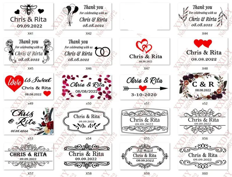 100 Stück personalisierte Hochzeits-Blasenstab-Aufkleber, transparente Etiketten, personalisierbar, keine Flaschen 220613