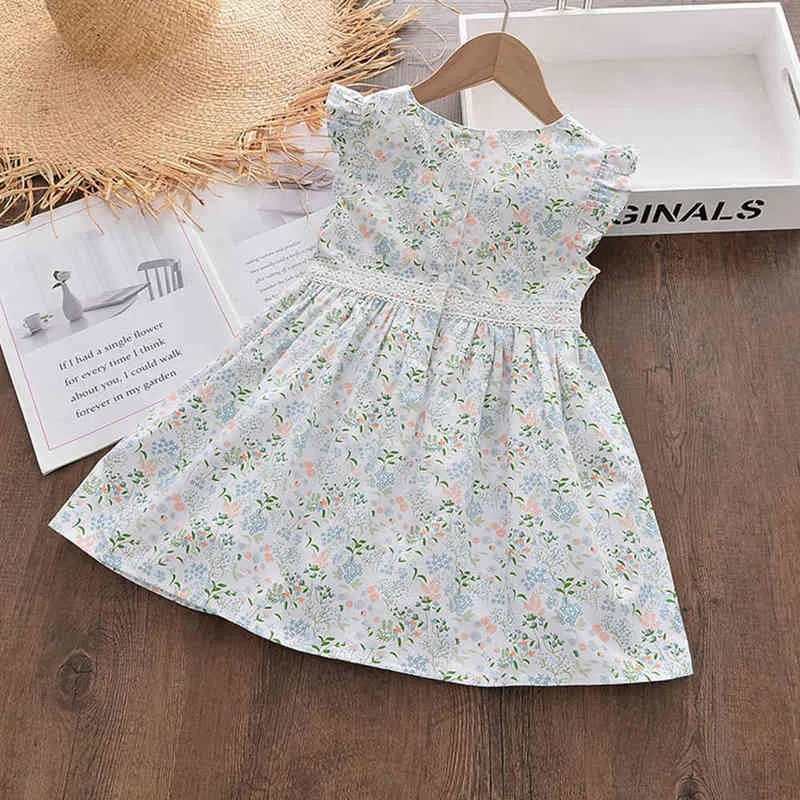 Vestidos de floral líder de urso 2022 Novo moda Sweet Kids Flores de espartilho vestidos com mangas roupas de idade, 3-8 anos G220518