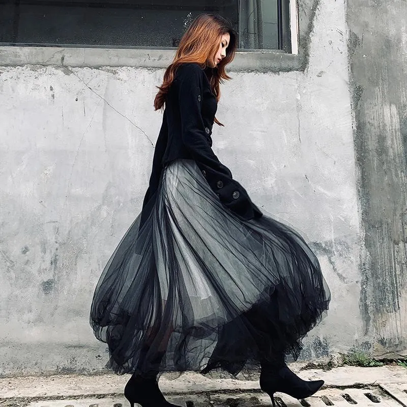 Maxi Long luksusowa miękka tiulowa spódnica koronkowa szwanie gotycka biała czarna plisowana spódnice Tutu vintage Petticoat Lange Rok Jupes 220527