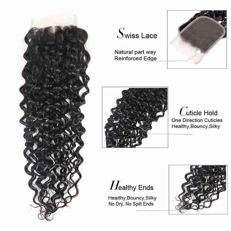 A Water Wave Lace Closure only Unprocessed Brazilian Human Hair x Pre Plucked 220606