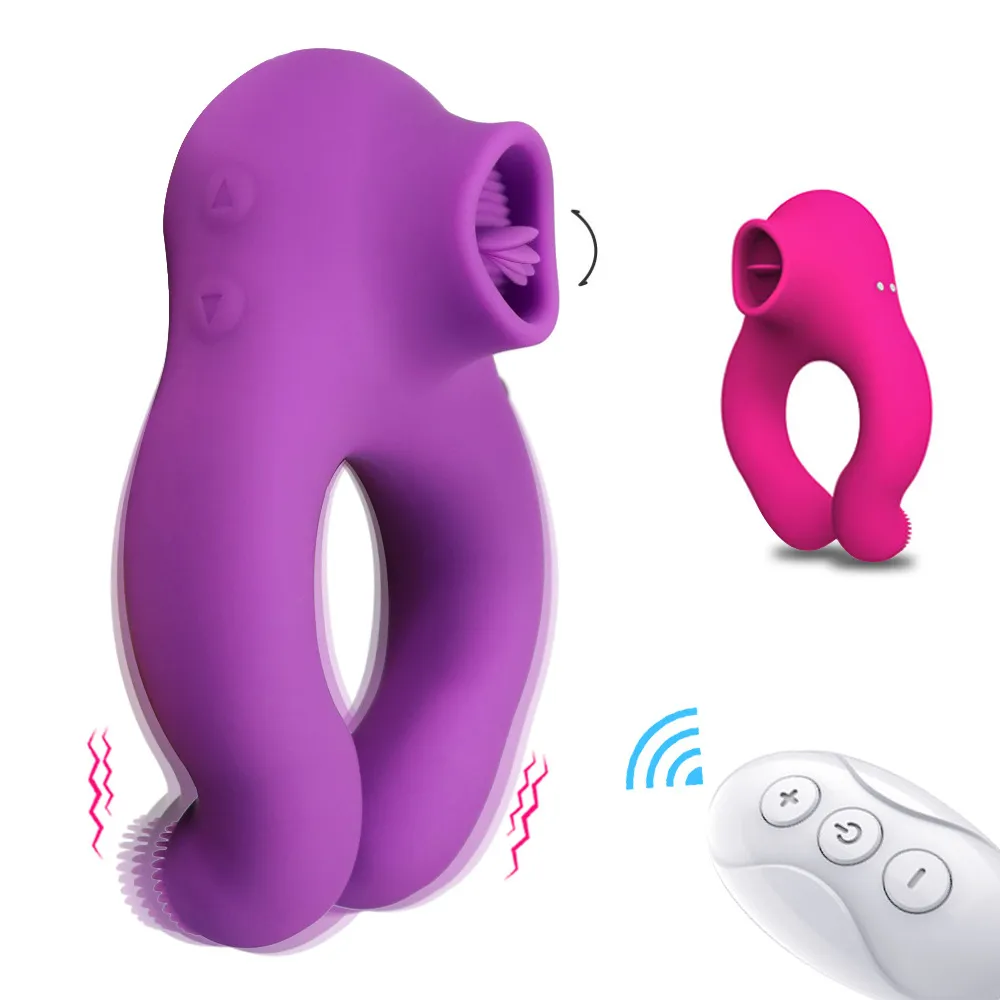 Cock Ring Vibrator Penis Clitoral Stimulation Couple Ringssexy Toys for Man Clit Sucker Tongue Licking Remote Control