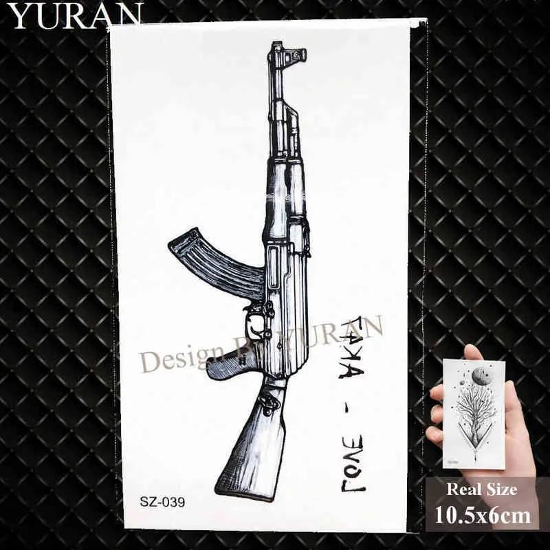 NXY Temporary Tattoo Yuran New Black Gun Men Fashoin Stickers Women Body Arm Ak Rifle Waterproof Tatoos Sniper Transferable 0330