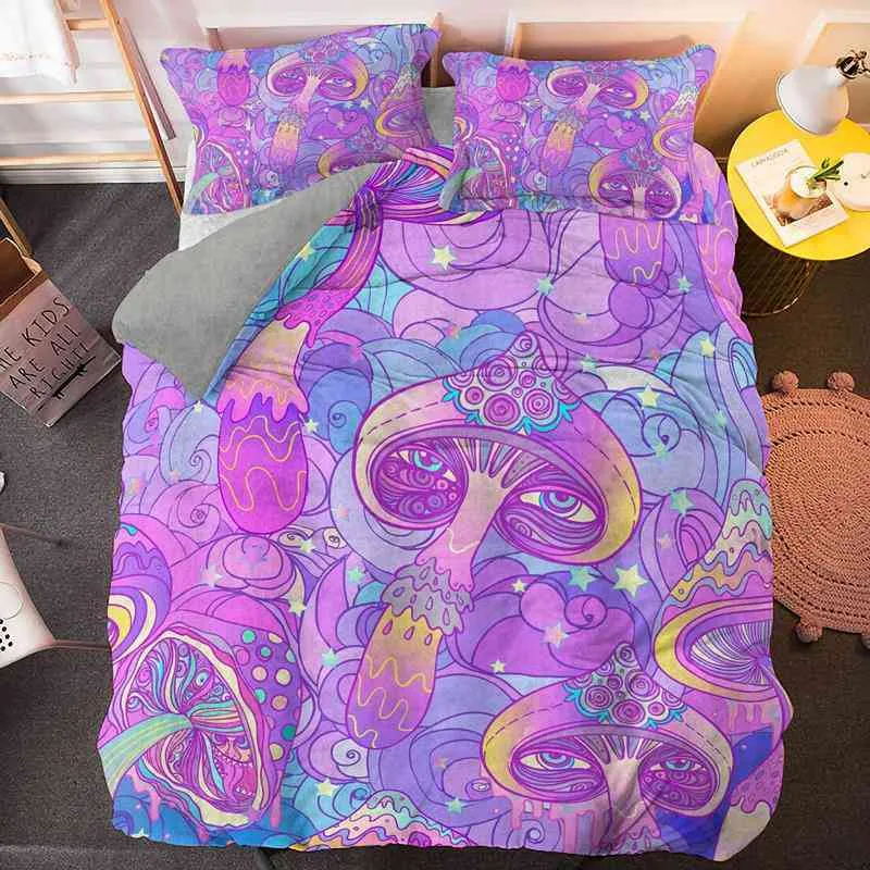 Magiska svampar sängkläder set queen king size duvet cover med örngott 2/3 bitar sängkläder anpassar