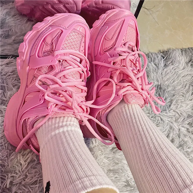 Прекрасные розовые кроссовки на массивном каблуке, женская спортивная обувь на толстой подошве для девочек, ярко-зеленая модная повседневная обувь для пап, женская обувь 220513